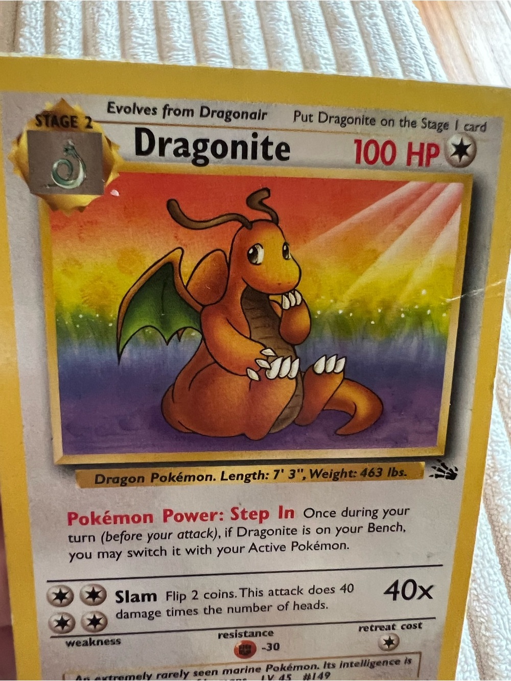 1999 RARE Dragonite 19/62 Fossil Non Holo Pokémon Card